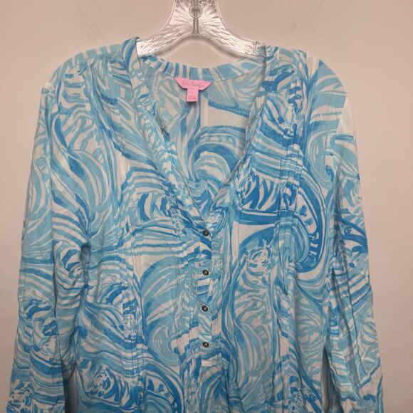 Lilly Pulitzer Sarasota Tunic Dress Blue White Swirl Print Rayon Size L - Picture 9 of 15